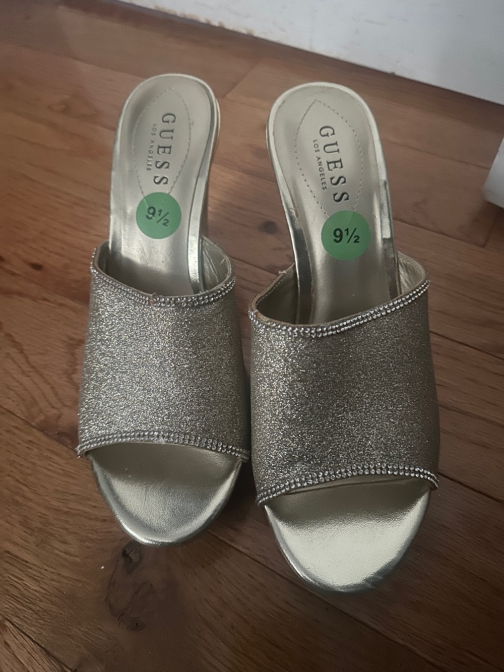 GUESS Metallic Gold Glitter Slip-On Mules